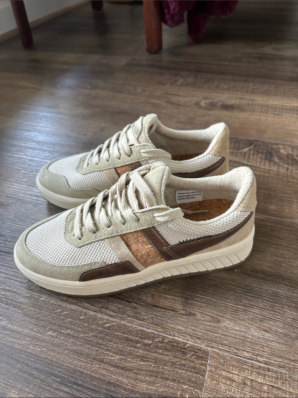 Gola Sneakers in Beige and Brown with Cork Accent